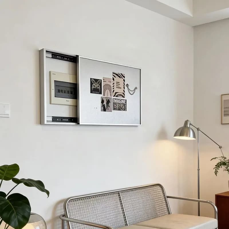 Copertura per Scatola Elettrica in Alluminio Spazzolato Argento, Adesivi Murali Magnetici Minimalisti, Decorazione Multiuso per Casa e WiFi