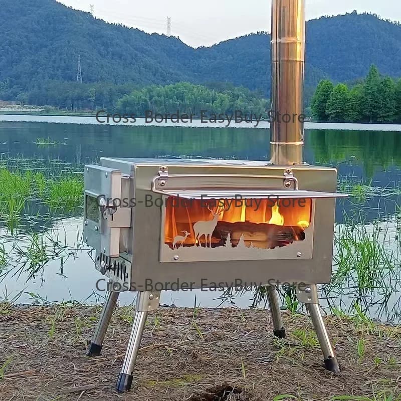 Stufa Pieghevole Multiuso per Tenda, Stufa a Legna in Acciaio Inox per Esterni, Stufa Leggera per Picnic e Campeggio