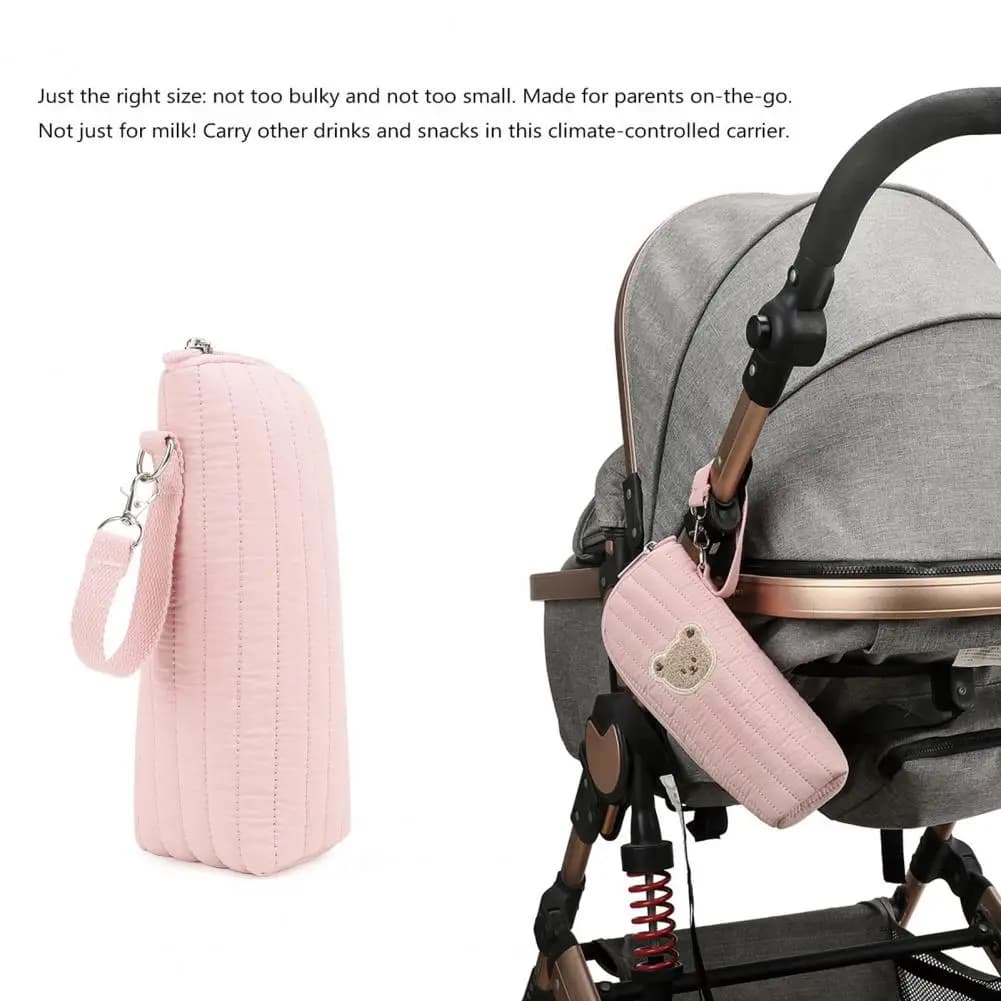 Portable Baby Bottle Carrier Insulated Baby Bottle Bag with Bear Graphic Portable Breast Milk Carrier Temperature for Daycare
