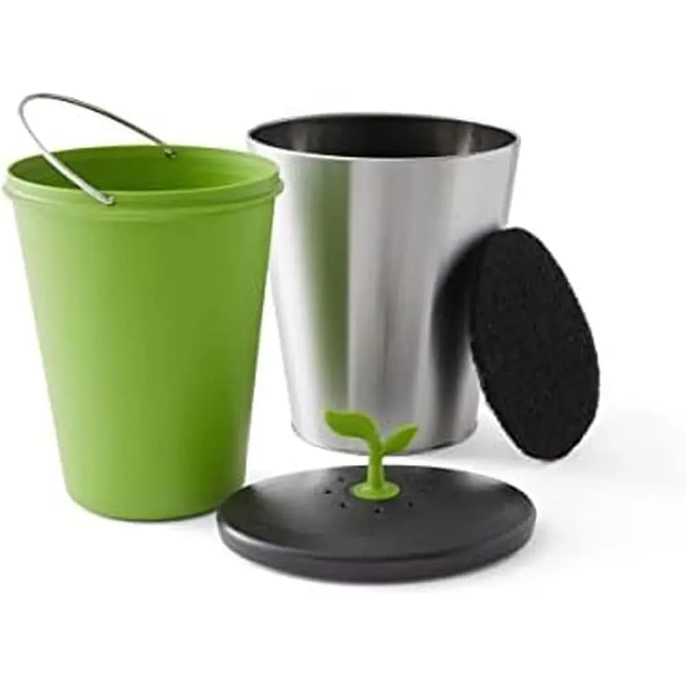 Contenitore per Compostaggio da Bancone, 3,3L, Grigio Acciaio