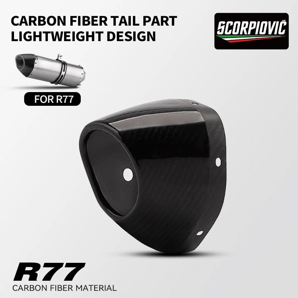 Copertura in fibra di carbonio per scarico moto R77 Alpha AK, terminale in carbonio per silenziatore.