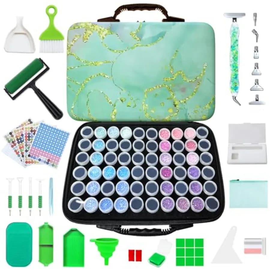 Contenitori per Diamond Painting, Custodia per Diamond Art con Accessori e Strumenti, Organizer Portatile Antiurto a 60 Scomparti