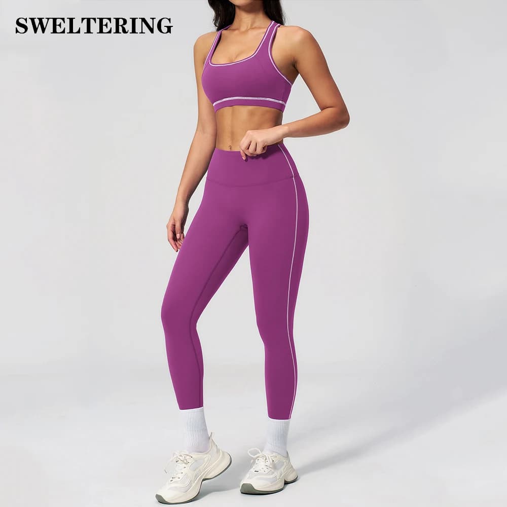 Set da Yoga 2/3 Pezzi, Completo Sportivo da Donna per Palestra e Fitness, Set da Corsa con Maniche Lunghe e Reggiseno Sportivo, Abbigliamento Atletico Femminile