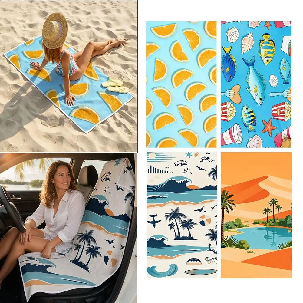 2 in 1 Beach Towel and Car Seat Cover Quick Dry Water Absorbent Sand Proof Cushion Protector Swimming Outdoor Travel Versatile