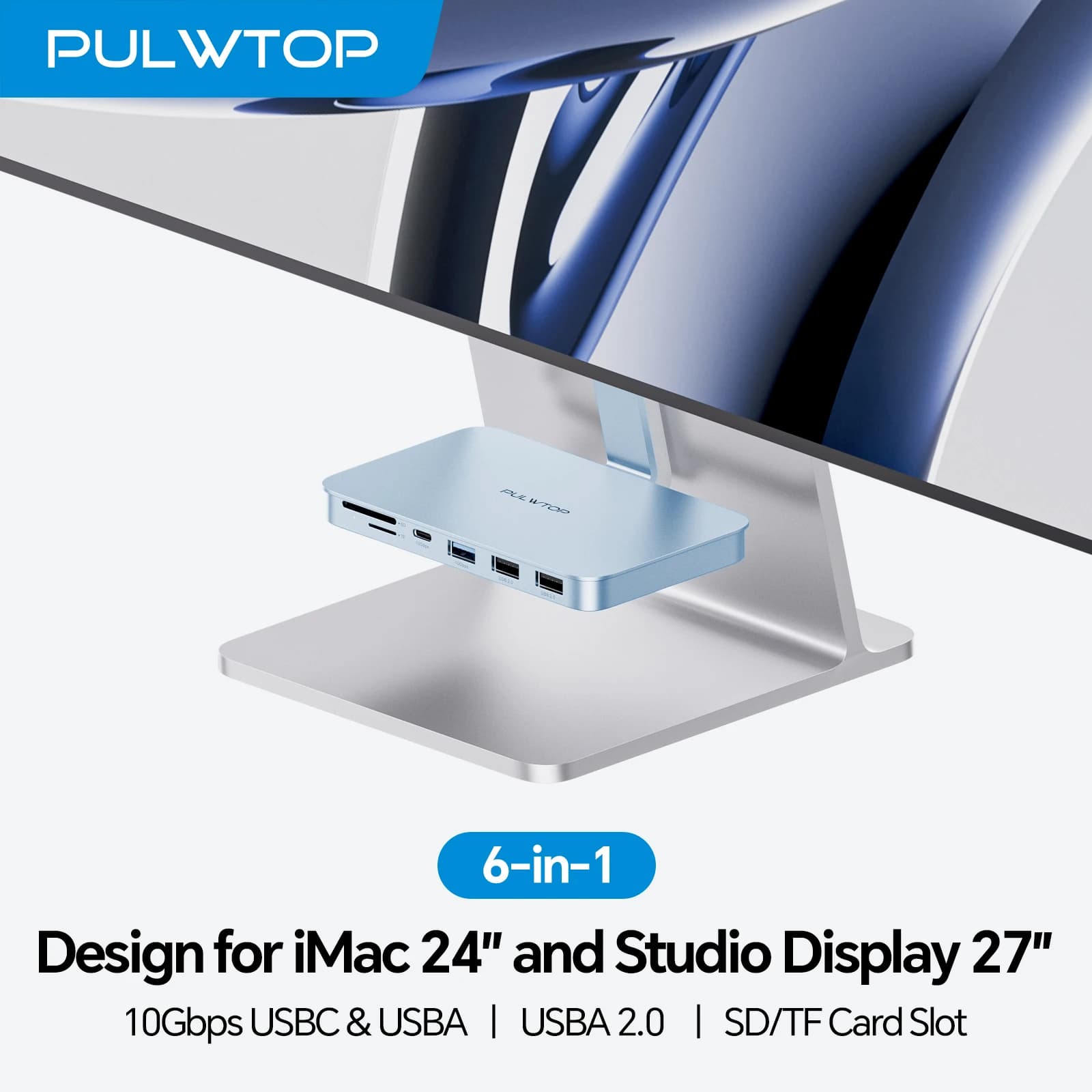 Hub USB C PULWTOP per iMac con USB A/C 10 Gbps, Hub per M1/M3/M4, 2 USBA 2.0, SD/TF per iMac24 pollici e Display da Studio