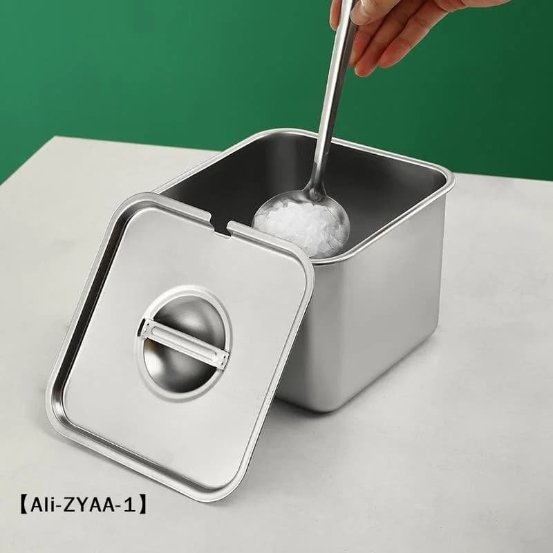 【A】Stainless Steel Tank Box With Cover Kitchen Oil Basin Square Storage Bottle Seasoning Box Jars And Lids Spice Jars Set