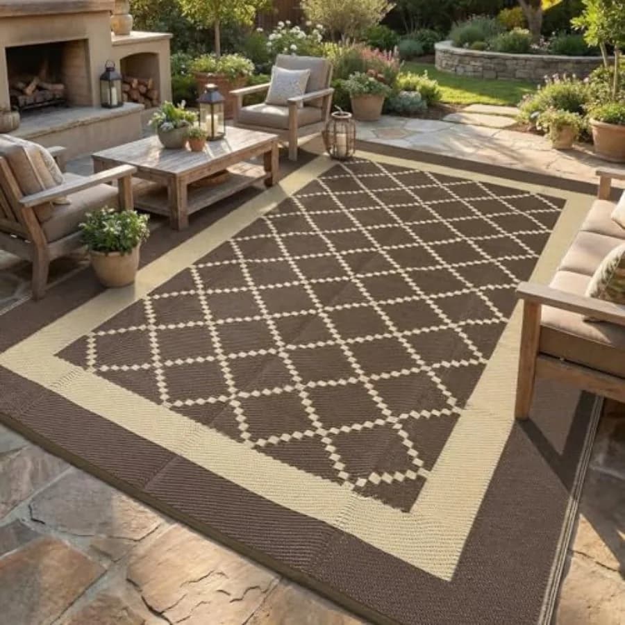Tappeto da Esterno Impermeabile 9x18, Tappeto da Patio Reversibile, Tappetino da Campeggio Pieghevole, Tappeti in Paglia Sintetica Portatili, Tappeto da Picnic per Camper con Borsa 4