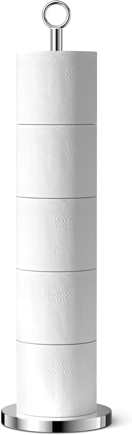Free-Standing Toilet Paper Holder Stand with 4 Roll Capacity, Stainless Steel Bathroom Storage