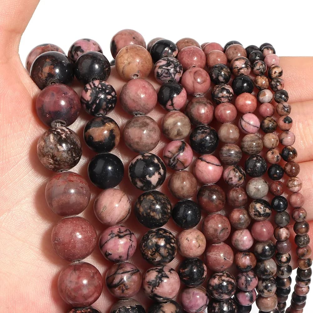 4/6/8/10/12mm Natural Black Line Red Rhodochrosite Stone Round Loose Beads For Jewelry Making DIY Bracelets Necklace Accessories