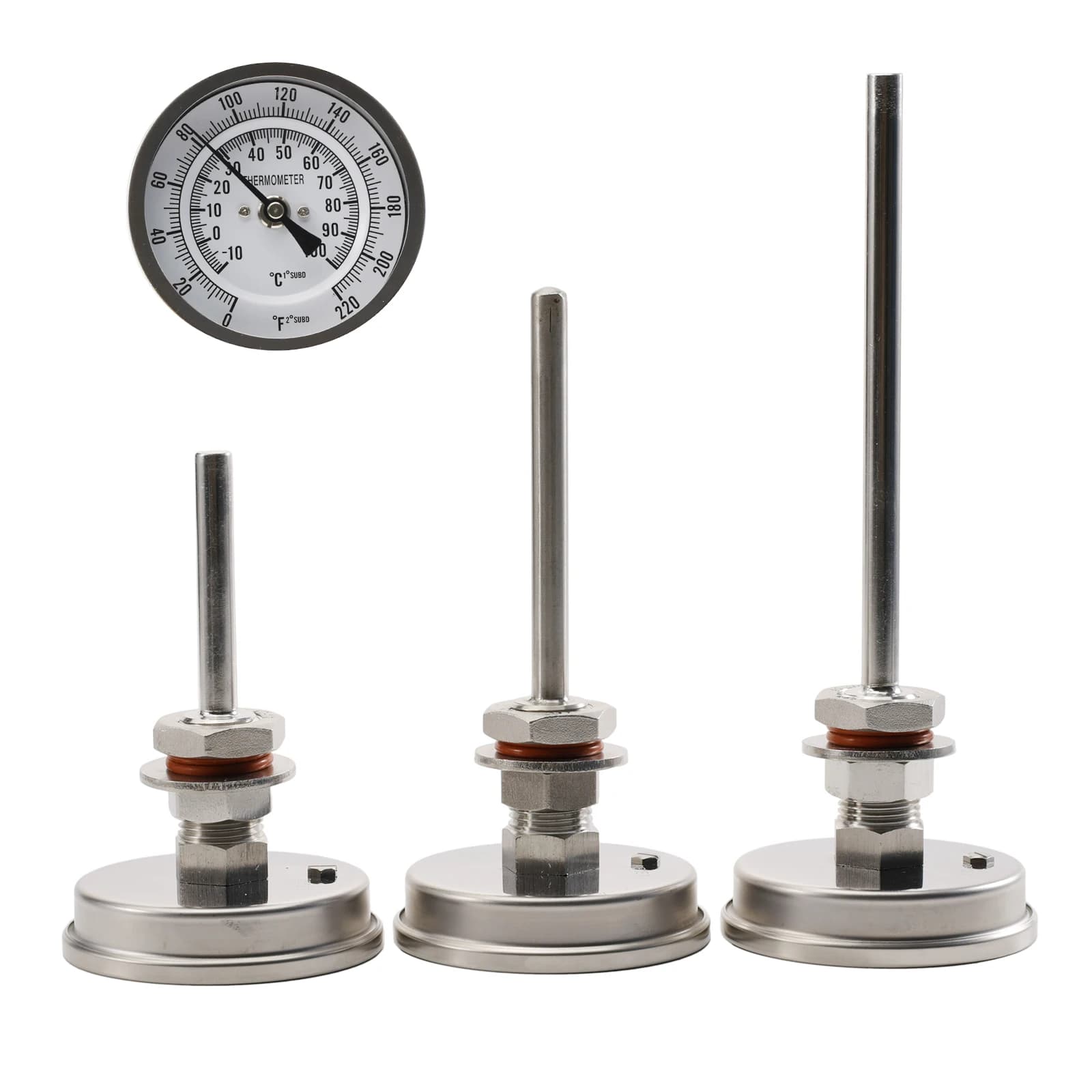 Termometro per bollitore per birra fatta in casa Kit pozzetto termometrico 1/2 "NPT 3" Termometro con quadrante facciale Acciaio inossidabile 304 Doppia scala F & C Erba di birra Mosto Acqua