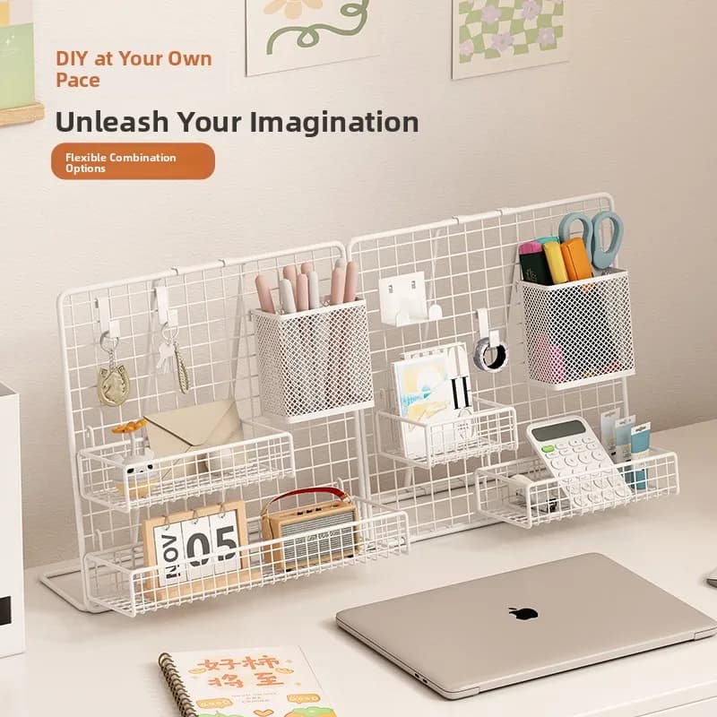 Desktop Grid Storage Rack Hole Board Dormitory Stand No Punching Multi-functional Jewelry Iron Art Display Stand