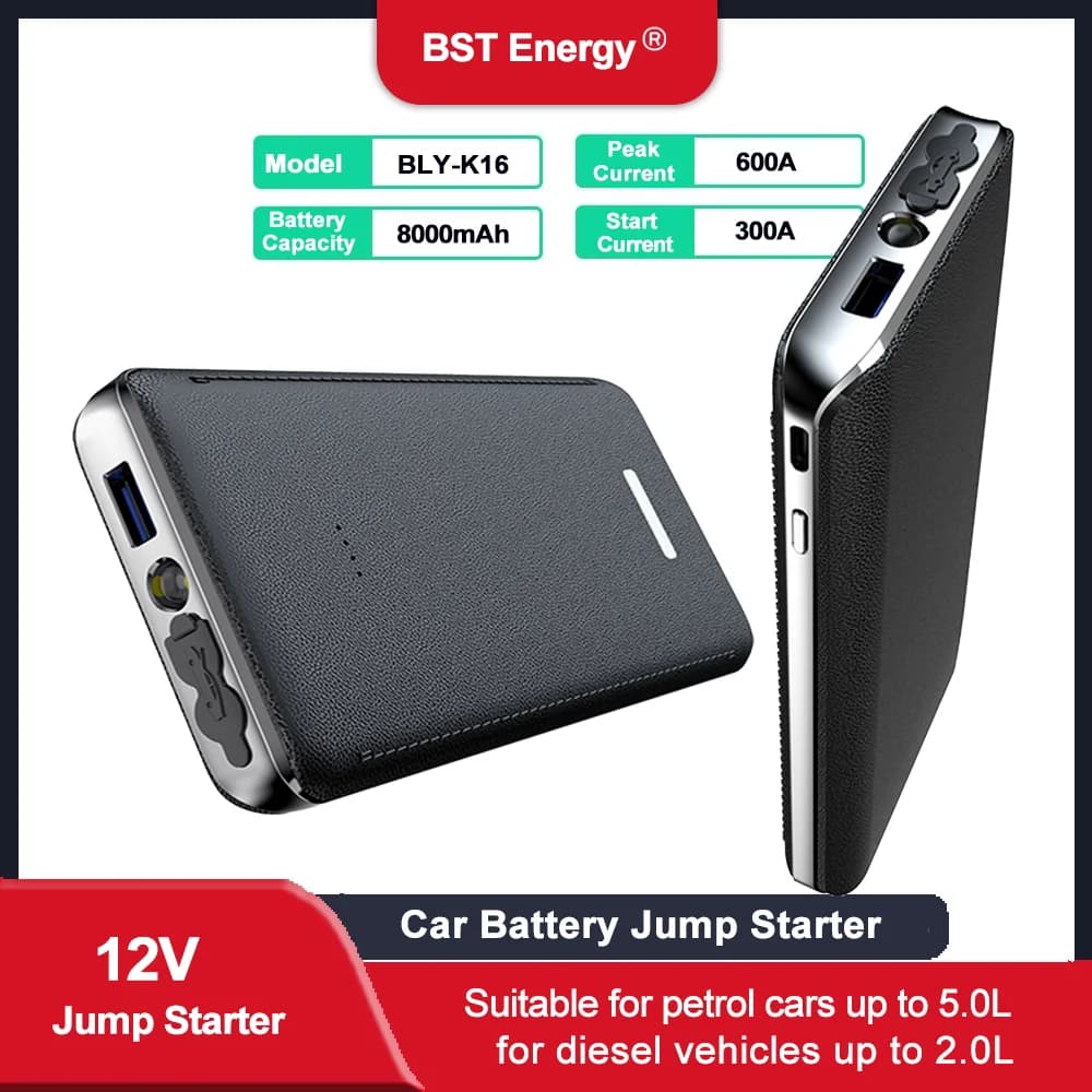 Avviatore di emergenza per auto, pacco di avviamento di emergenza per batteria per auto 800A per gas fino a 5,0 litri e motore diesel da 2,0 litri Booster batteria automatico da 12 V, ponticello