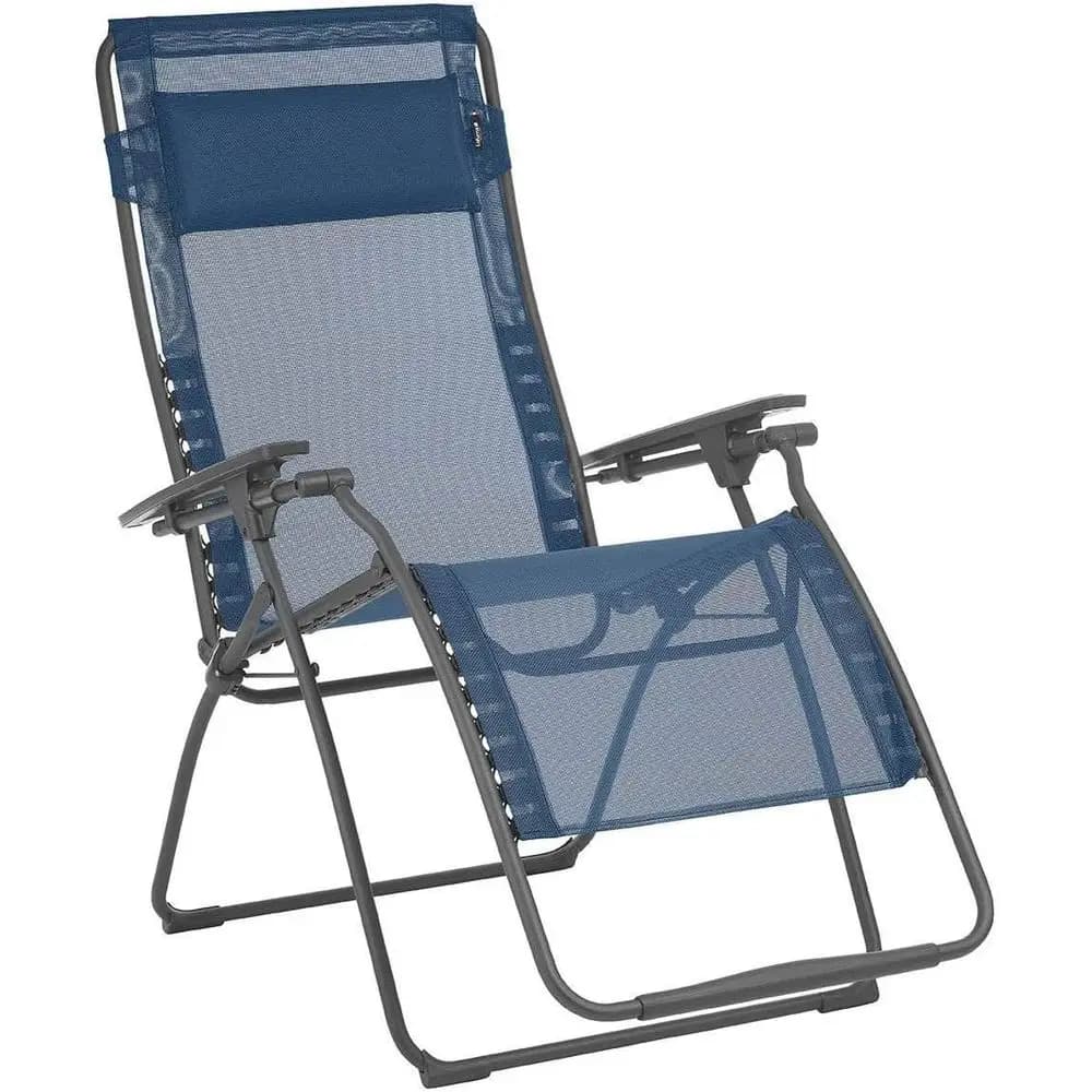 Poltrona reclinabile da esterno ergonomica Zero Gravity in acciaio con cuscino, blu oceano