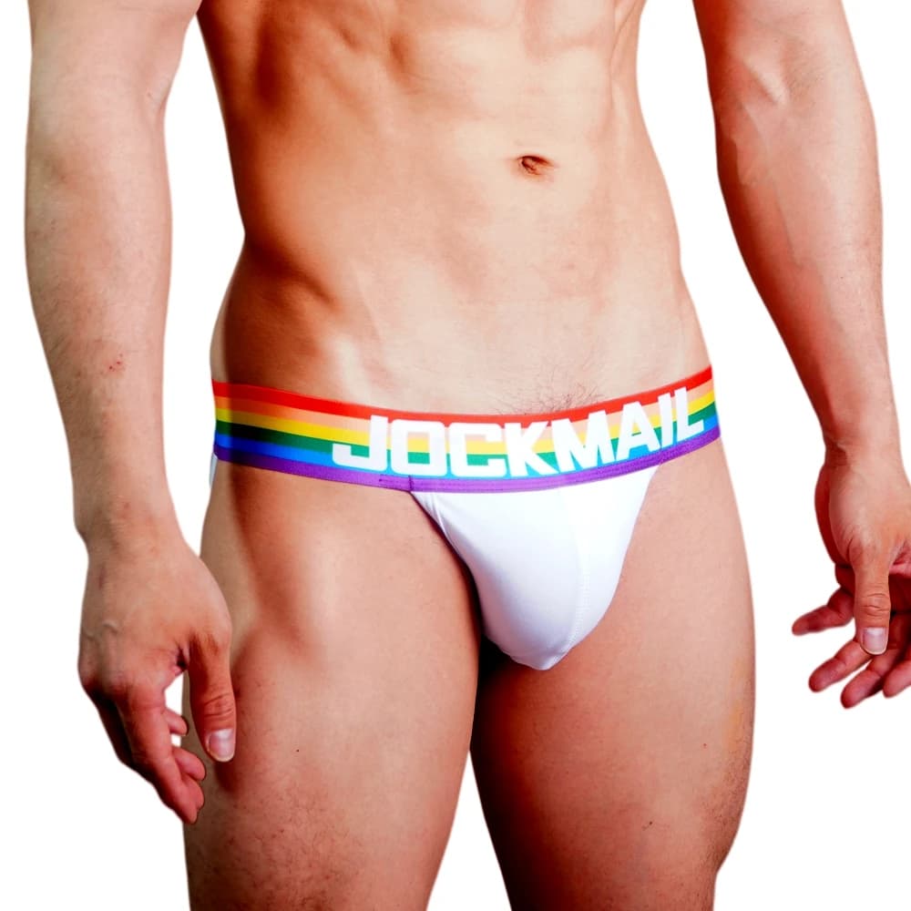 JOCKMAIL Set di 2 Pezzi Intimo Maschile, Jockstrap e Perizoma in Cotone Arcobaleno, Slip Sexy da Uomo, Tangas, Cueca, Biancheria Intima Traspirante