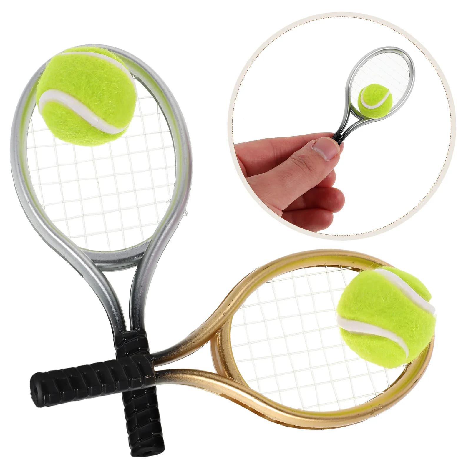 2Set Mini Tennis Racket and Ball Small Accessories Fairy Garden Mini Ornaments Dollhouse Decorations