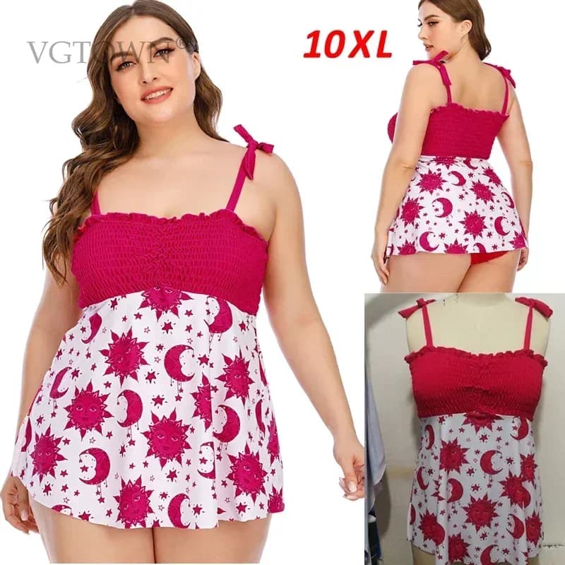 Plus Size 8XL 10XL Women Sexy Flower Print Bikini Set Tankini 2025 New Two Piece Swimsuit Summer Female Backless