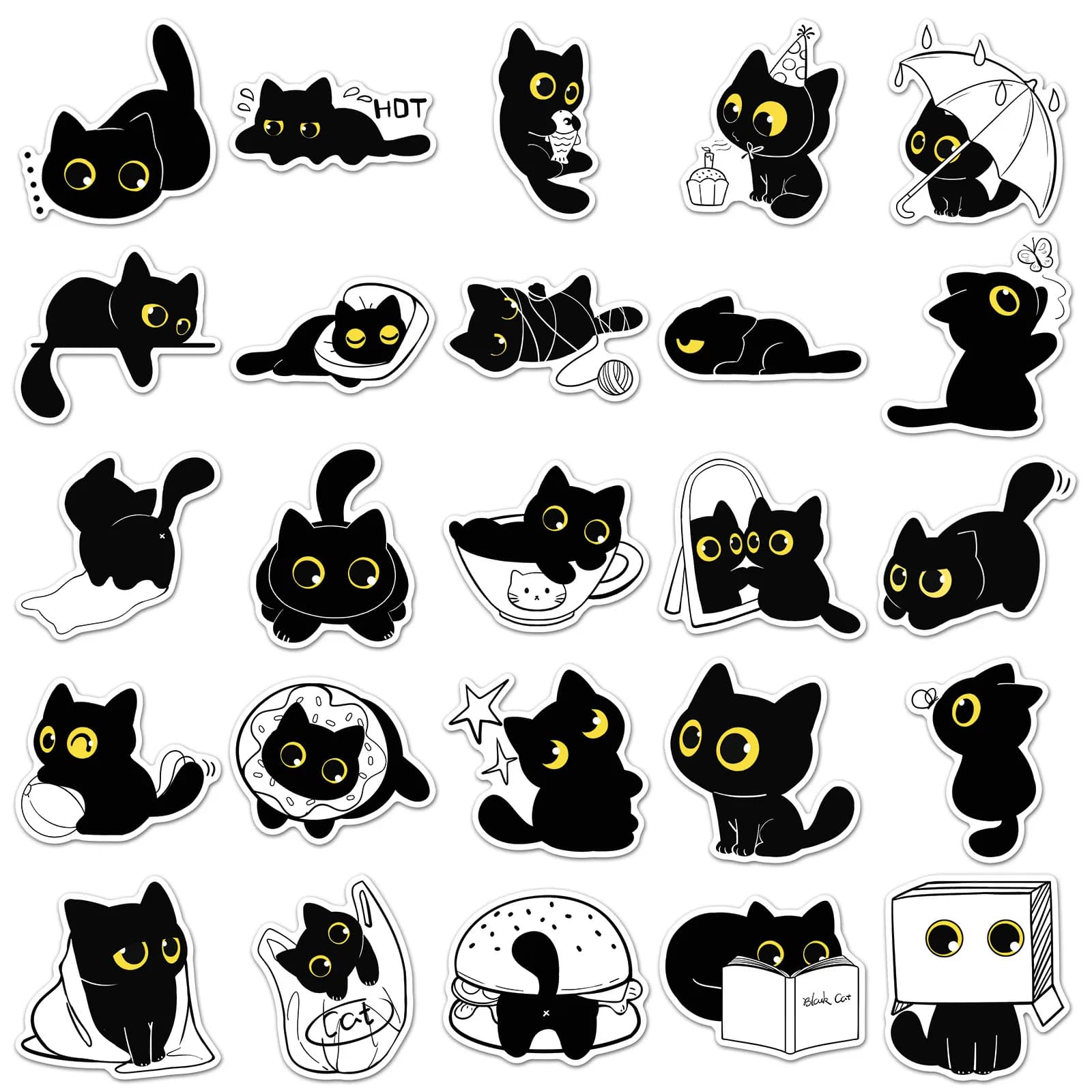 10/50PCS Kawaii Black Cat Sticker Cute Kitten Funny Meme Graffiti Waterproof Decal Children's Toy Gift for Guitar Water Cup