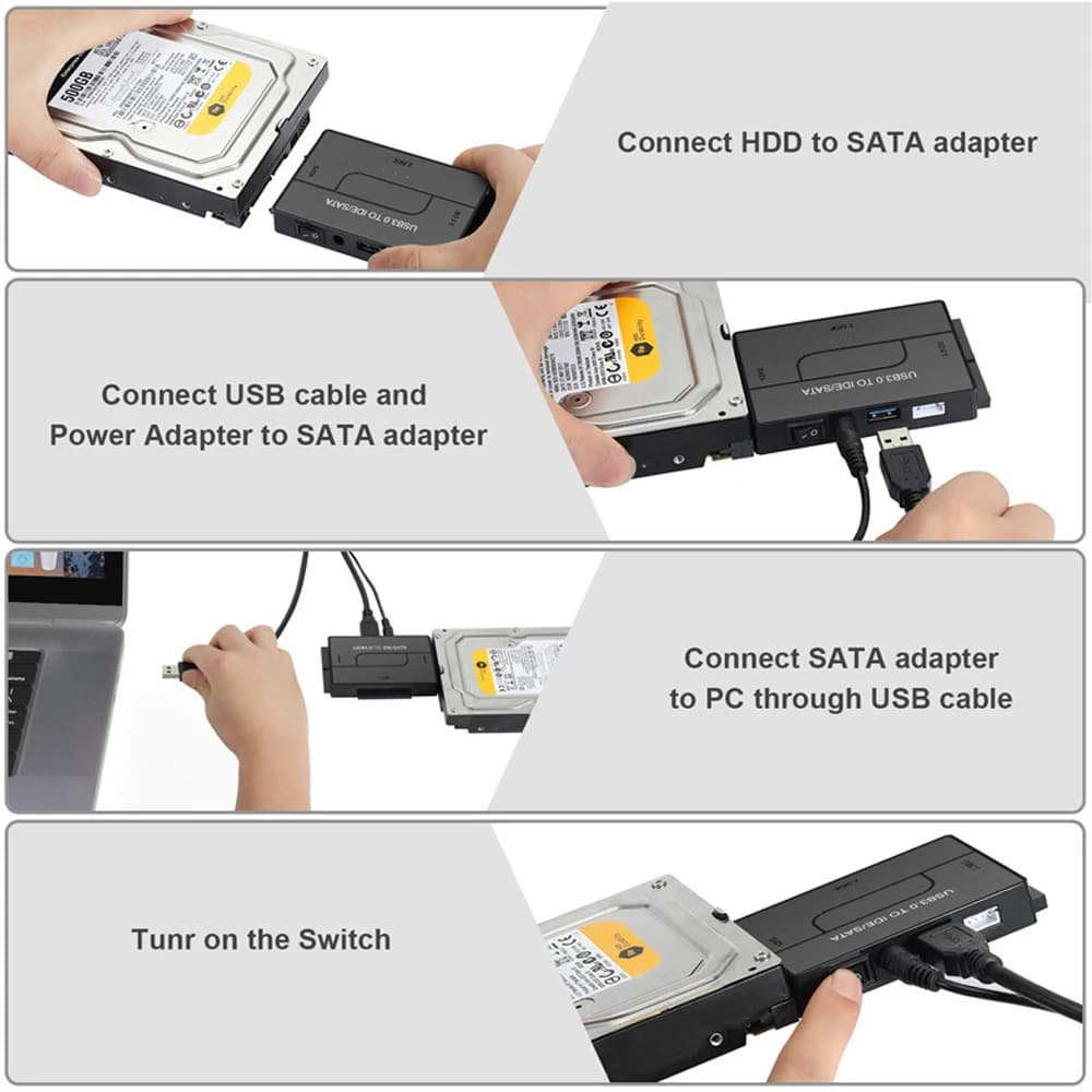 Adattatore per disco rigido USB 3.0 Cavo da USB 3.0 a SATA IDE 3 Adattatore da SATA a USB Supporto cavo convertitore HDD SSD esterno da 2,5/3,5 pollici