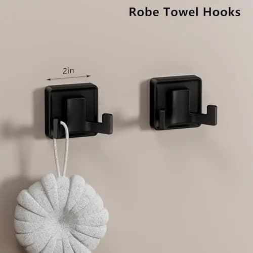 5-Piece Matte Black SUS304 Stainless Steel Bathroom Set: Wall-Mounted Towel Bar, Hooks, Ring, And Toilet Paper Holder