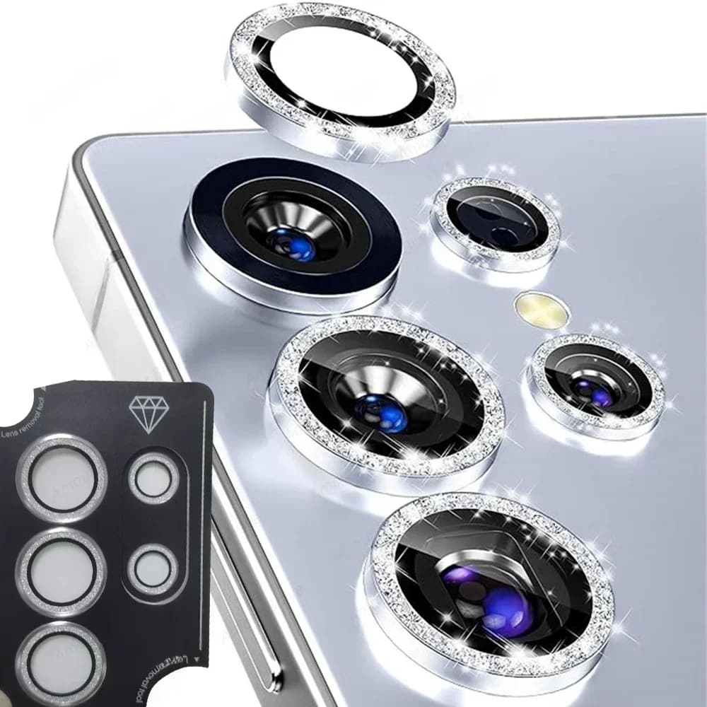 Anello Protettivo in Metallo Glitterato per Lenti Fotocamera Samsung Galaxy S26 Ultra S25 Ultra, Cover Protettiva per Lenti Galaxy S25 S24 S23 Plus
