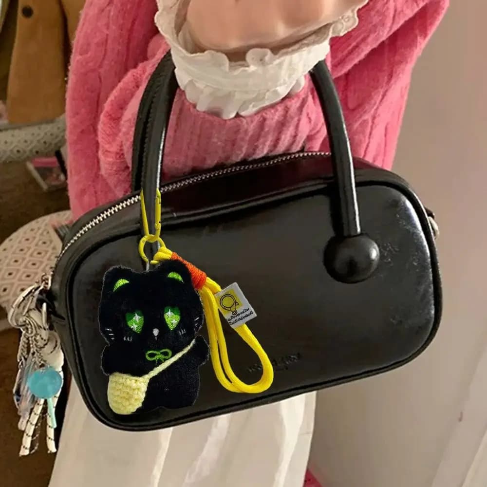 Nuovo gatto nero peluche portachiavi cartone animato gattino morbido peluche bambola ciondolo zaino borsa decorazione impiccagioni accessori borsa