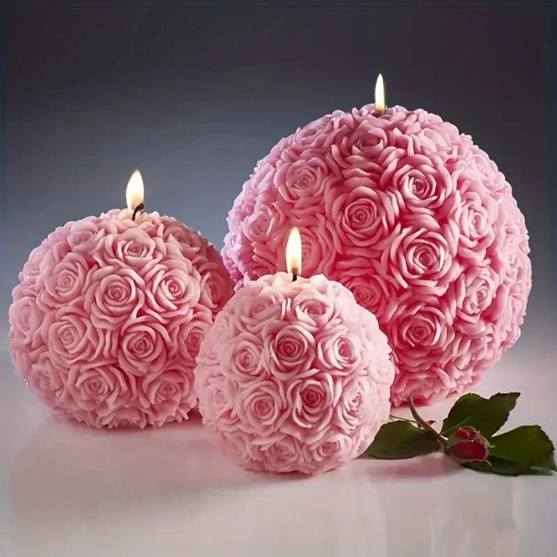 Stampo in silicone per resina con candela a sfera rosa 3D Stampo per colata di San Valentino, portacandele creativo ed elegante con fiori adatto per lattina fai-da-te