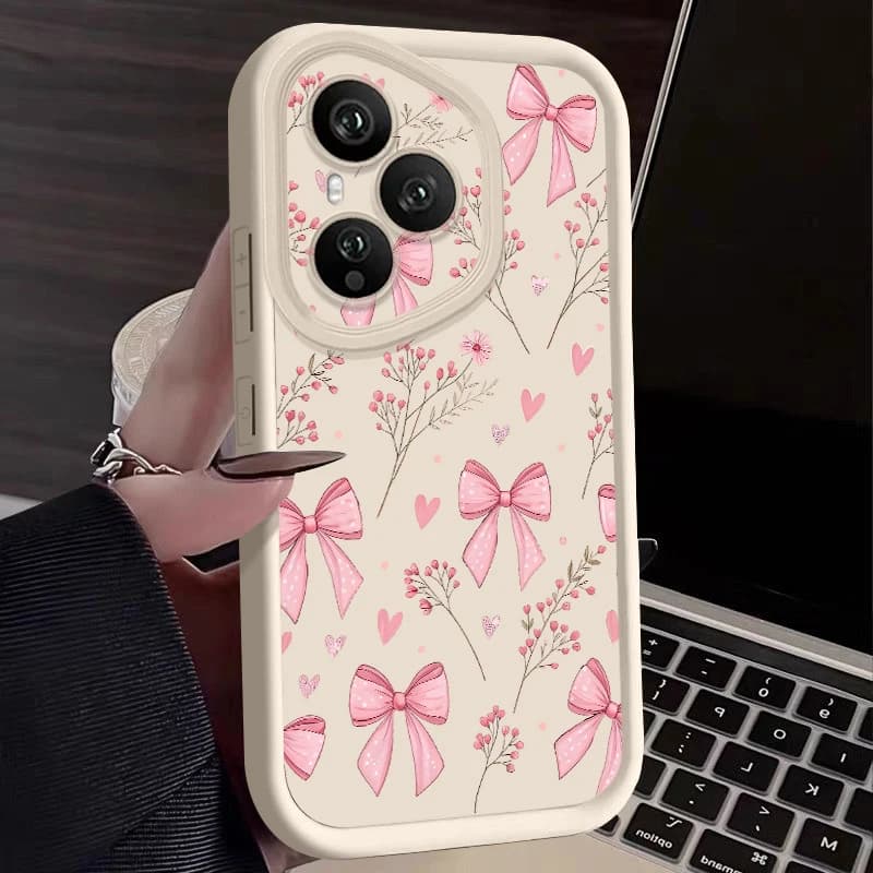 Soft Phone Case for Honor 400 Pro 200 Pro X8c X9c Smart X6b X6c X6c Magic7 Lite Silicone Protective Case with Bowknot Pink Pattern