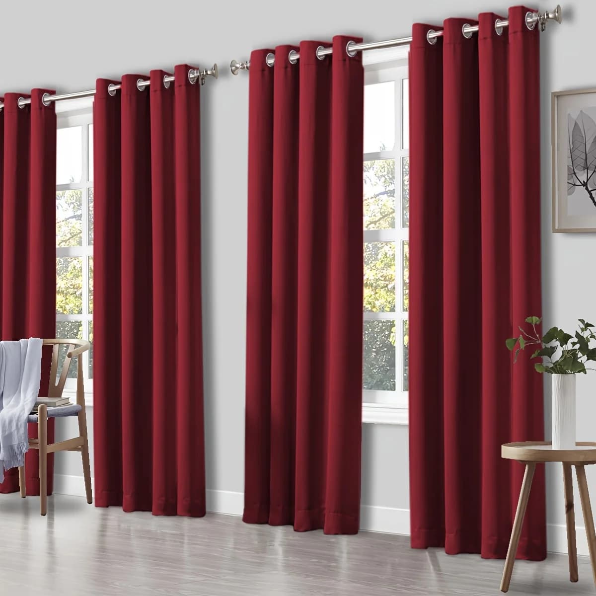 Tende Oscuranti Termoisolanti a 4 Pannelli - Tripla Tessitura per Isolamento Termico e Blocco della Luce, con Occhielli Solidi, Poliestere/L