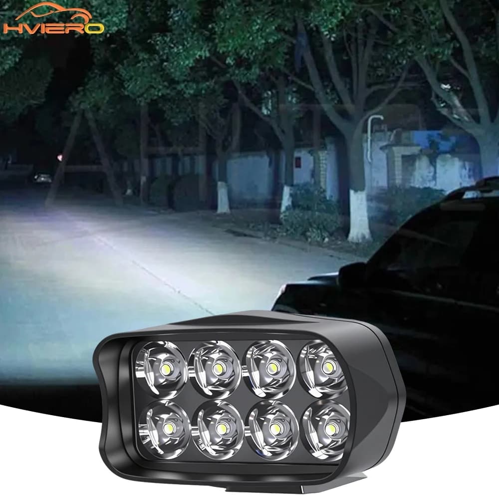 Car Spot Fog Light Led Motorcycle Front Headlight 12W 8SMD Bulb 6500K Super Bright White Work Lamp Waterproof Auto Accessories
