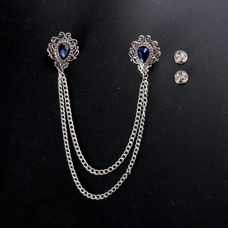 Elegant Vintage Alloy Rhinestone Large Brooch Tie Chain Tassel Shawl Lapel Pin - Men's Wedding Suit Jewelry Accessories