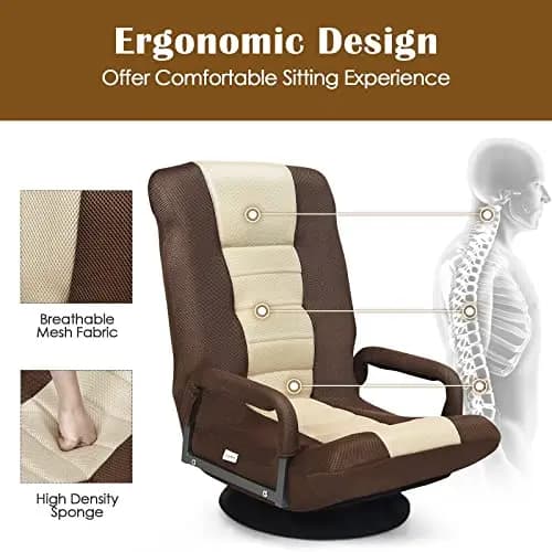 Sedia da Gaming Ergonomica Marrone e Beige con Rotazione a 360 Gradi ° Girevole, reclinabile regolabile in 6 posizioni, tessuto a rete e imbottitura in schiuma