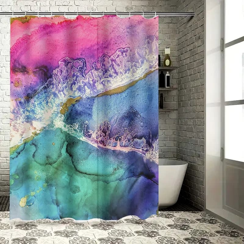 Tenda da doccia acquerello Rosa Blu Viola Verde Bianco Bagno Tessuto decorativo Impermeabile Lavabile Casa Soggiorno Bagno Acce