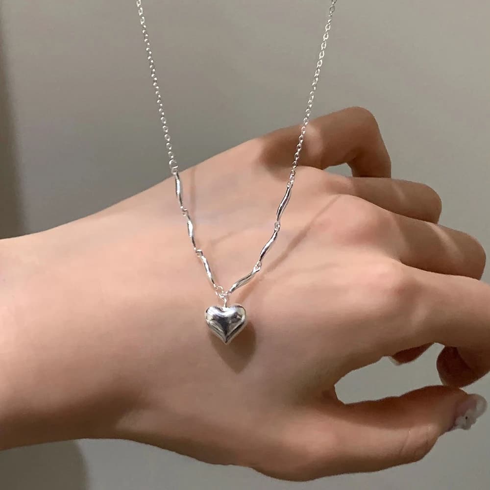 Collana in Argento con Ciondolo a Cuore Ondulato, Elegante e Semplice, per Donne e Ragazze, Gioiello Regalo, Dropshipping