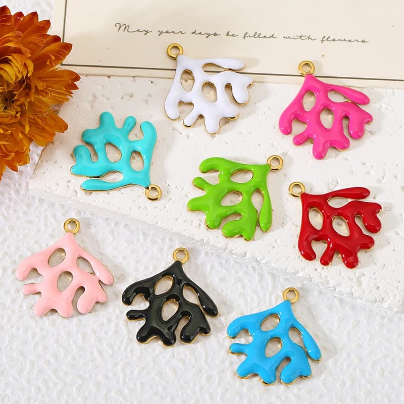 5 Pezzi Ciondoli in Acciaio Inossidabile a Forma di Corallo, Placcati in Oro 18K PVD con Smalto, per Creazione di Gioielli Fai-da-Te, Accessori per Orecchini e Collane da Donna