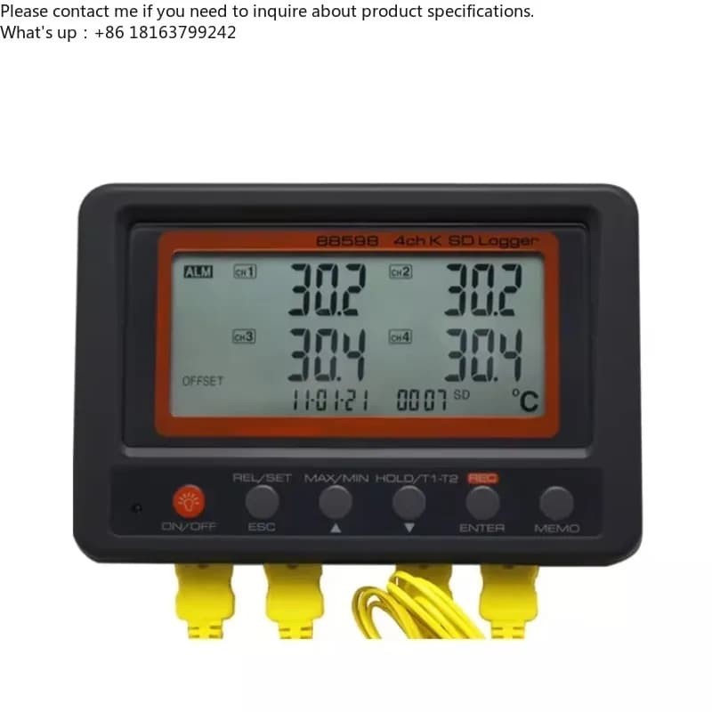 Termometro Digitale Multicanale a 4 Canali con Termocoppia di Tipo K, Misuratore di Temperatura con Registrazione