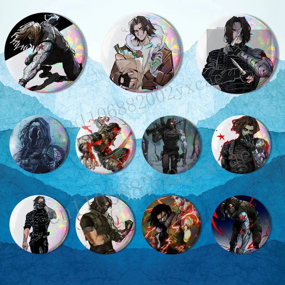 Frozen machinery Soldier Bucky Barnes Laser reflective round badges pins bag clothing decorations collectibles gifts for friends