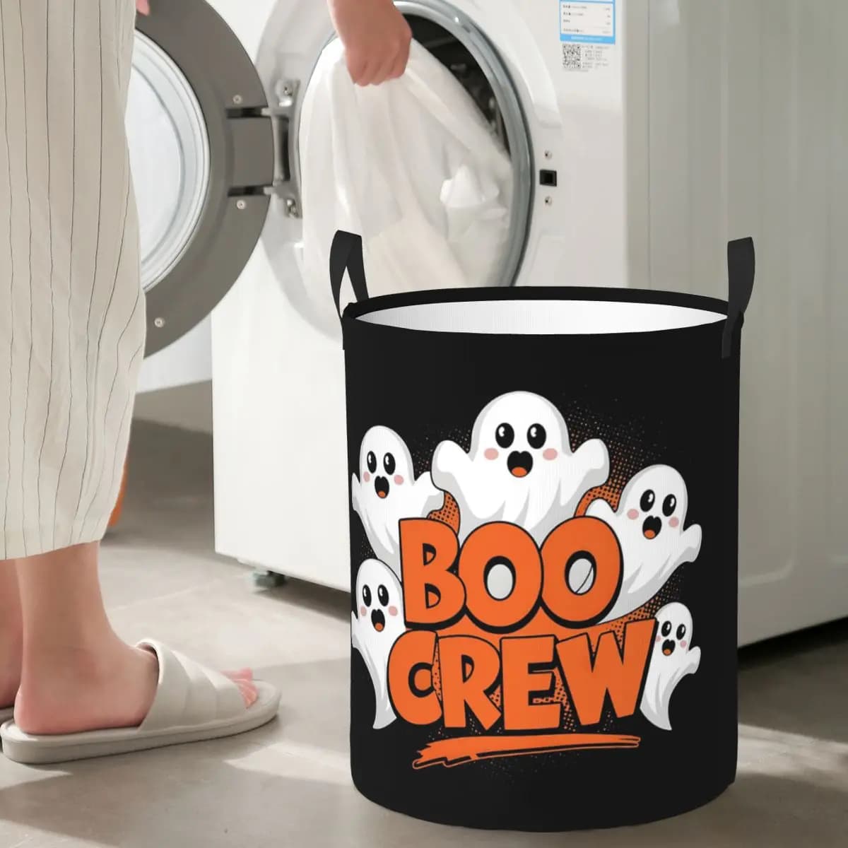 Cesti per Bucato Pieghevoli Halloween Boo Crew, Cesto Portabiancheria Sporca e Oggetti Vari, Borsa Grande Impermeabile