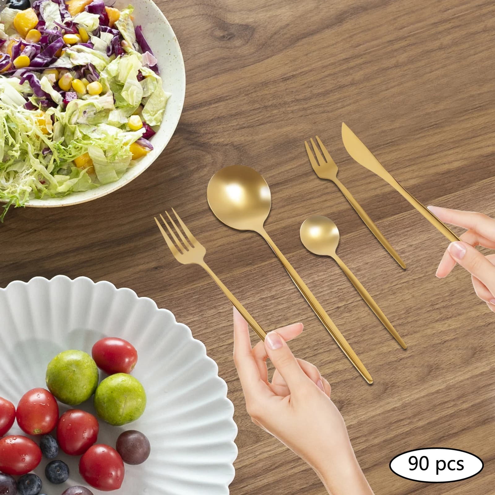 90 pieces/set stainless steel cutlery set - Set of cutlery from 5 types of kitchen utensils (couch, fork, knife) for domestic use, restaurant