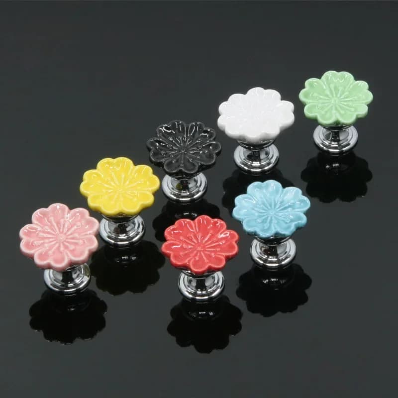1 pz Maniglia in ceramica stile europeo Orchidea Garden rotondo in bianco e nero a foro singolo Tira maniglie per porte dell'armadio del cassetto