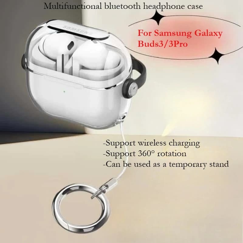 Custodia protettiva per cuffie per Sunsung Galaxy Buds3/3Pro Custodia con staffa di bloccaggio trasparente con supporto temporaneo Custodia per cuffie Bluetooth