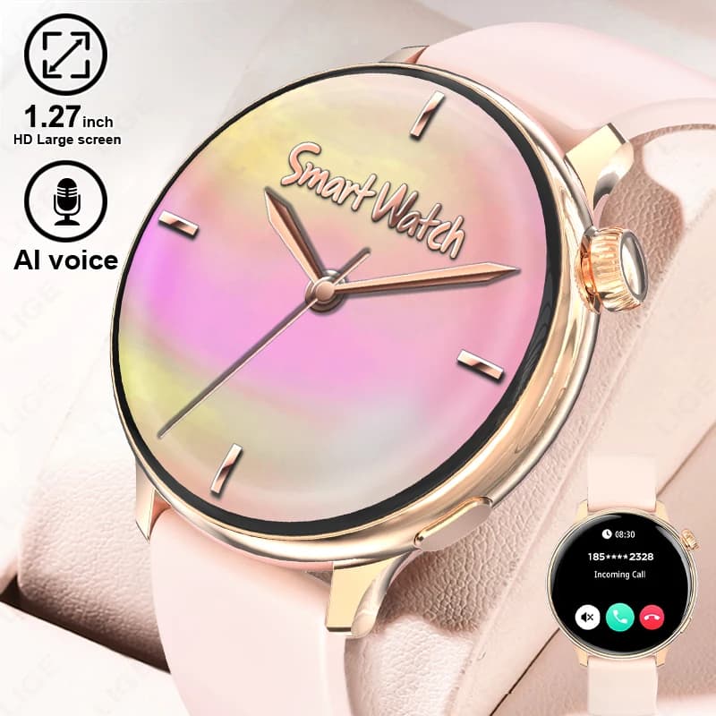 Women 1.27-inch 360*360 HD Screen Bluetooth Call Smart Watch Heart Rate Health Multifunctional Voice Assistant Smartwatch Ladies
