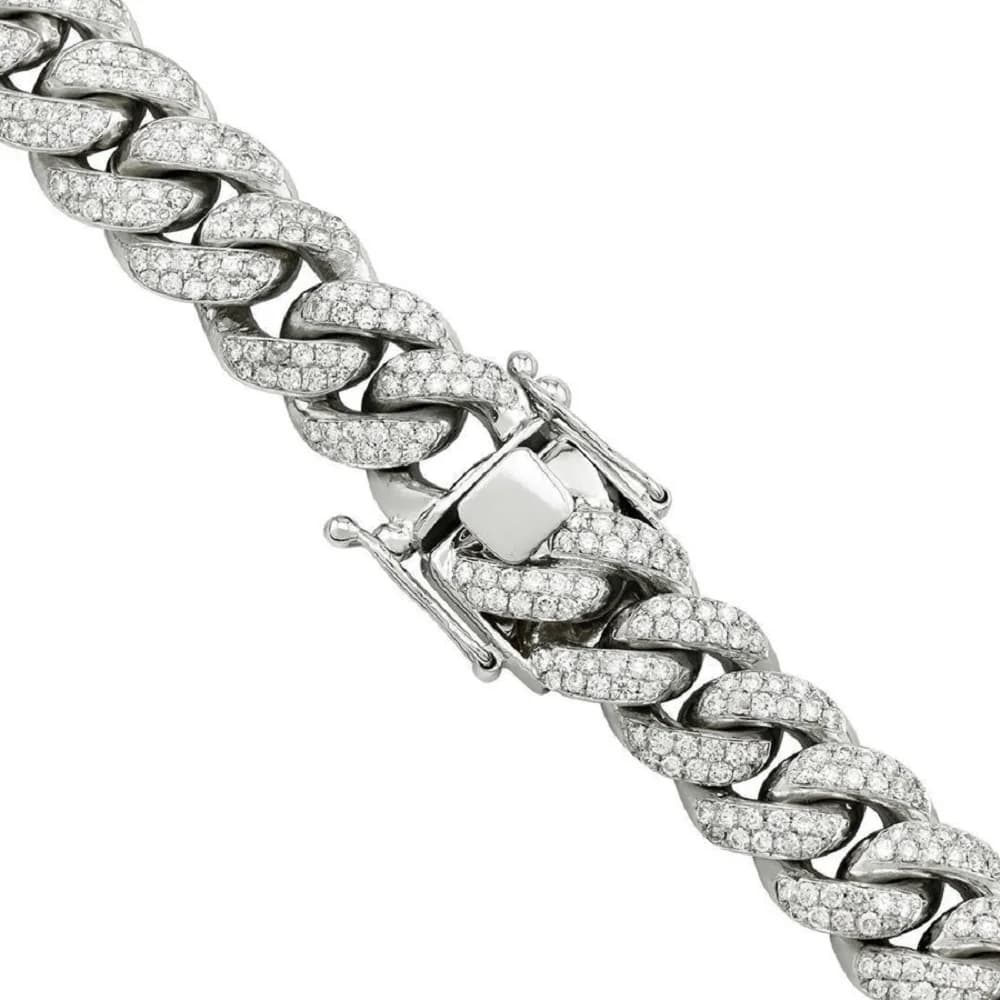 Moissanite Prong Miami Link Curb Chain Necklace Diamond Tester 925 Silver Gold Vermeil Two Tone 14k Yellow Vintage Lock...