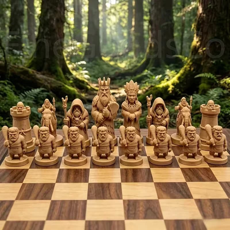 16 Pcs Primitive Tribe Themed Chess Set Board Games Unique Desktop Decorative Ornaments