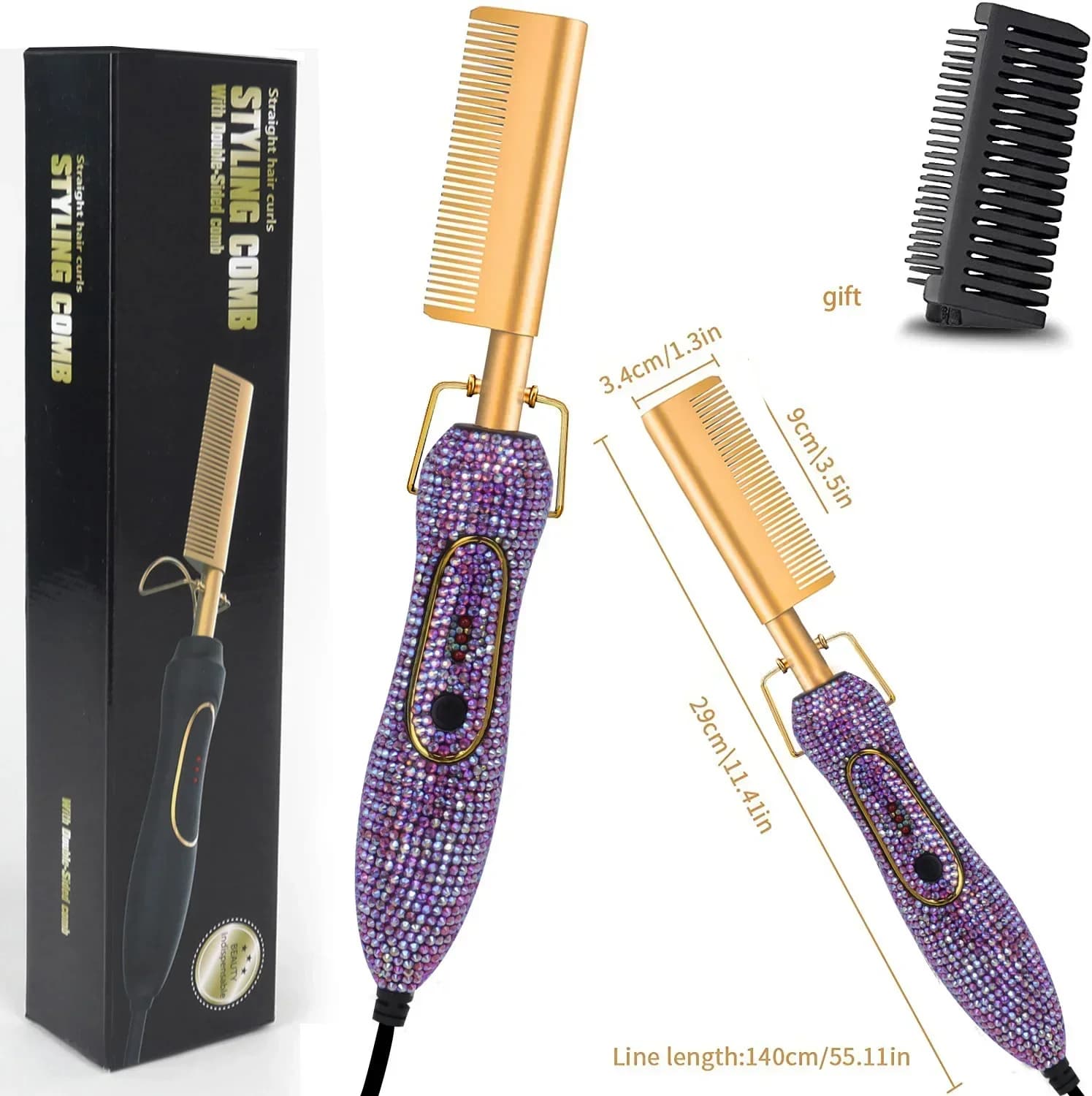 OEM/ODM Strass New hair plate comb Crystal Hotcomb Nano Titanium 500 degrees Electric hot comb Bling