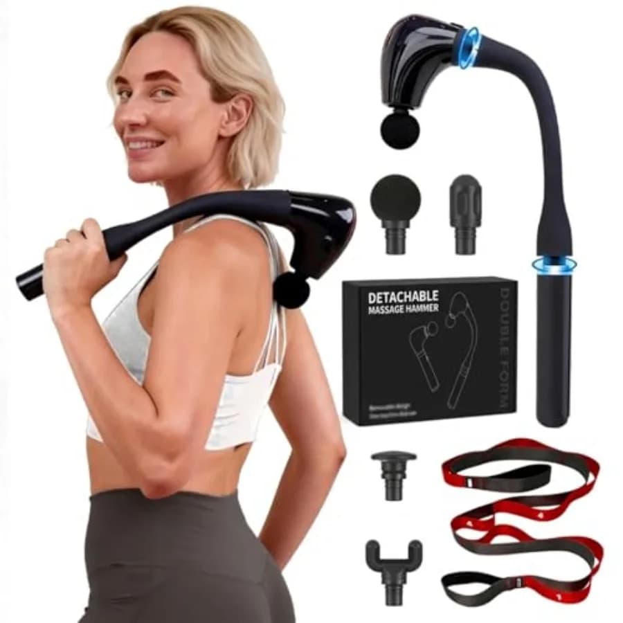 2-in-1 Massage Gun for Background Fabrics with 20'''' Extension Handle and Stretching Strap, Column Massage for Relieving Pain, Portable Percussion Massage