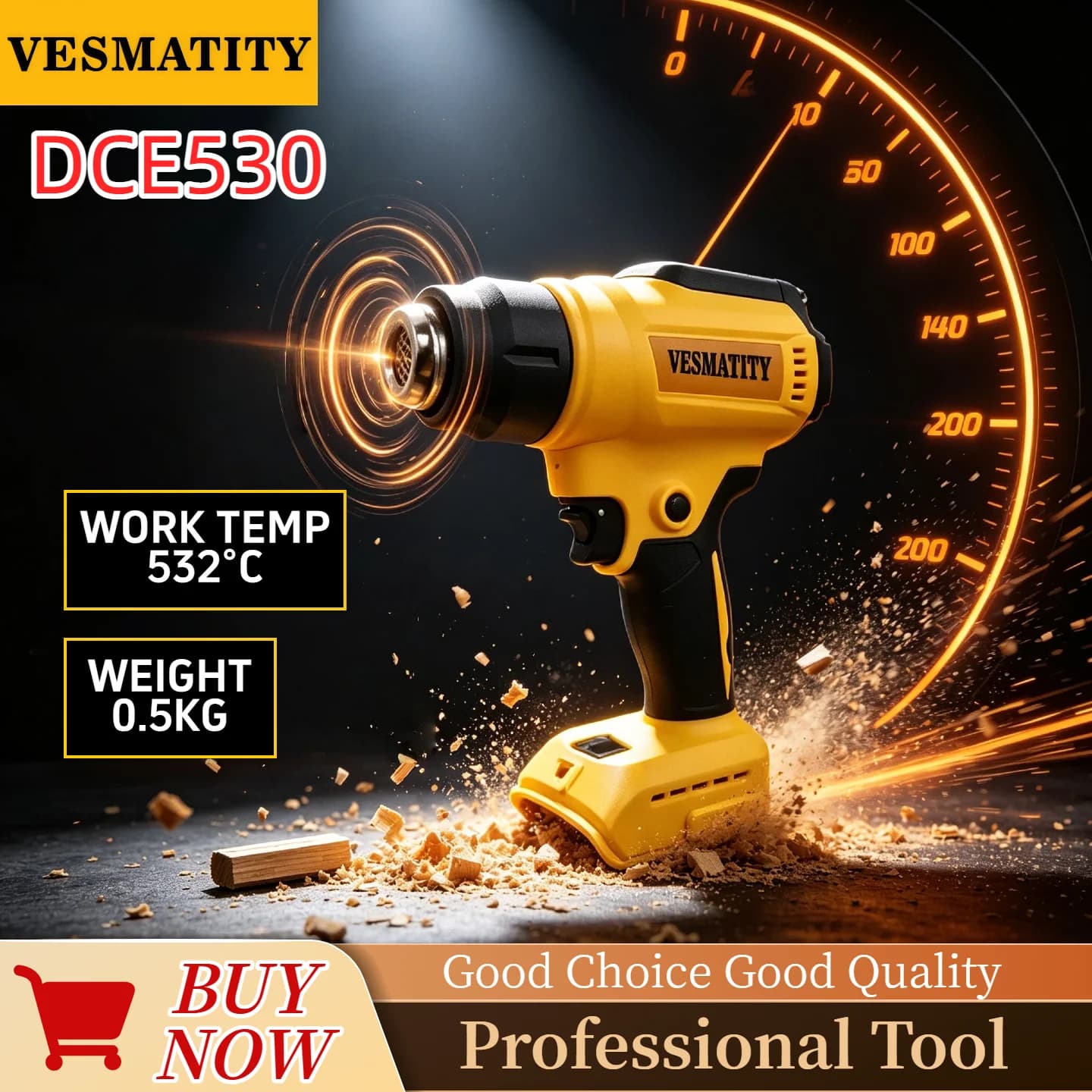 DCE530 Heat Gun 300W Cordless High Power Thermal Blower for Welding Heat Shrink Wrapping Compatible Tool for DeWALT Battery