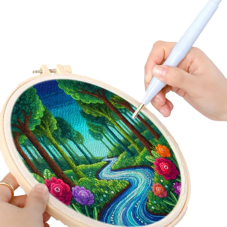 GATYZTORY punch needle embroidery kits 20x20cm framed Yarn Tufting landscape needle arts craft Diy Sewing stitch wall decoration