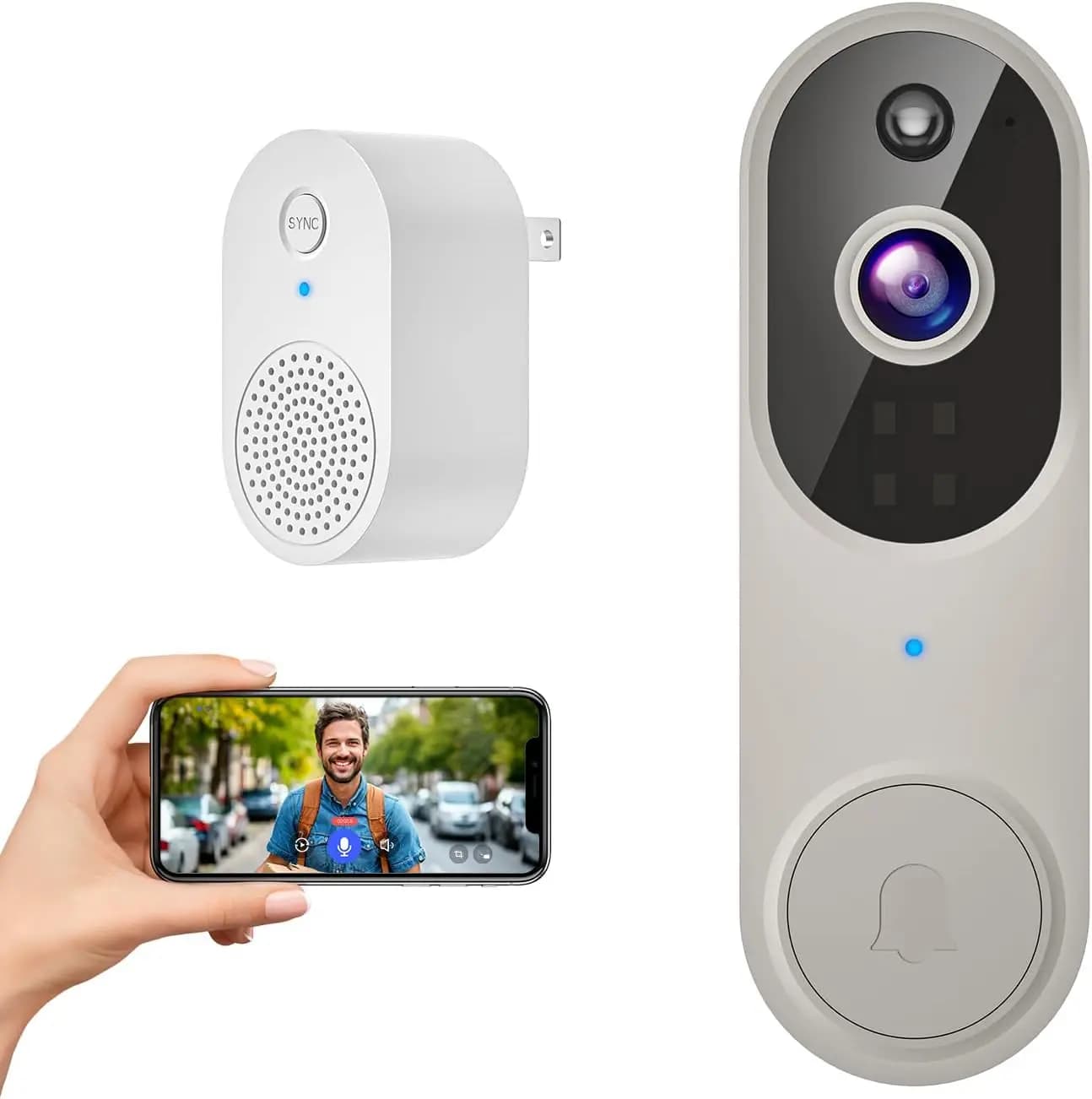 Campanello Video Wireless con Telecamera HD 1080p, Visione Notturna, Audio Bidirezionale, Rilevamento Movimento AI e Archiviazione Cloud