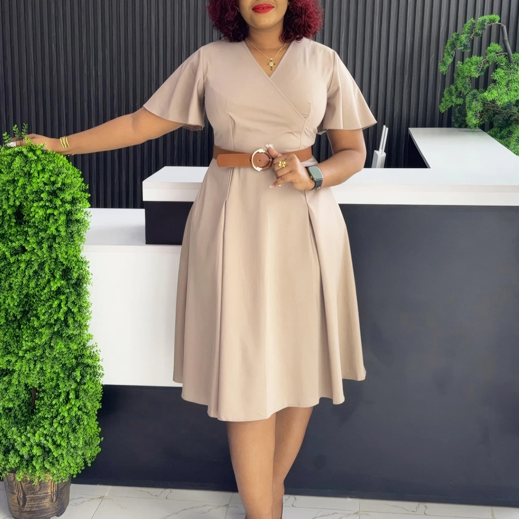 D3333 Women's Summer New V-neck Flare Sleeve Casual A-line Dress Women's Formal Evening Gowns Outfits Bandage Prom
