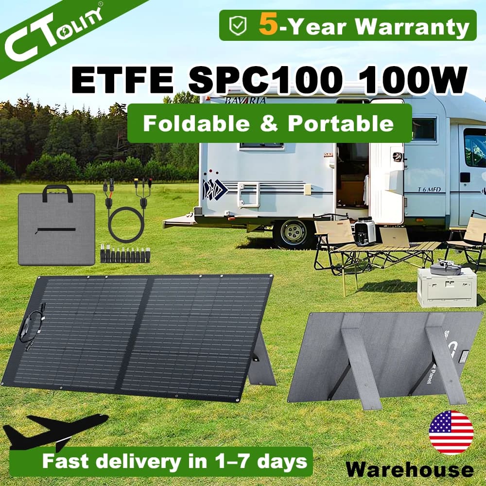 CTOLITY Portable 100W Solar Panel ETFE Waterproof Foldable Solar Energy System for Solar Generator Camping Van RV Yacht and Off-Grid Life Power Supply SPC100